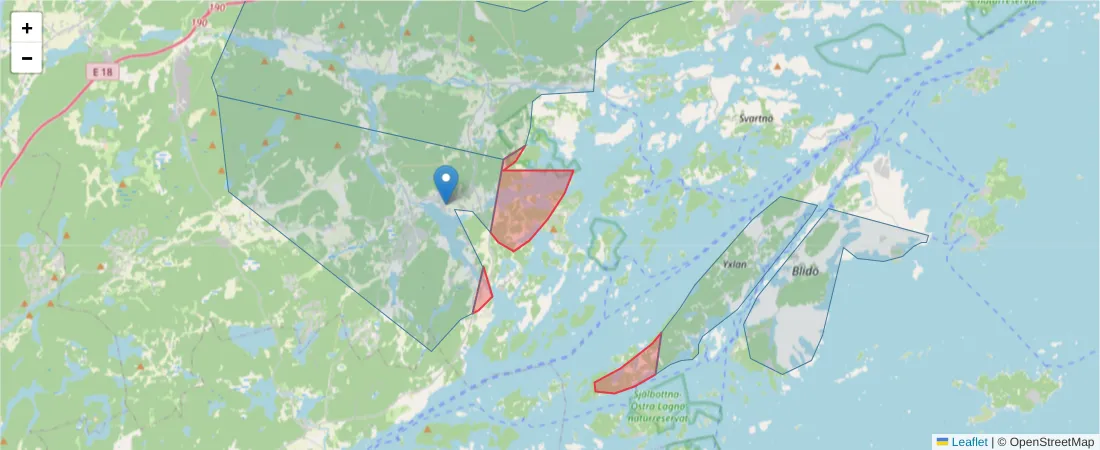 Karta över postnummerområdet  och angränsande postnummer i Sverige