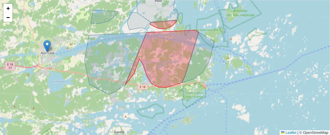 Karta över postnummerområdet  och angränsande postnummer i Sverige