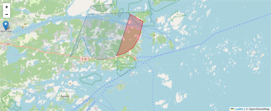 Karta över postnummerområdet  och angränsande postnummer i Sverige