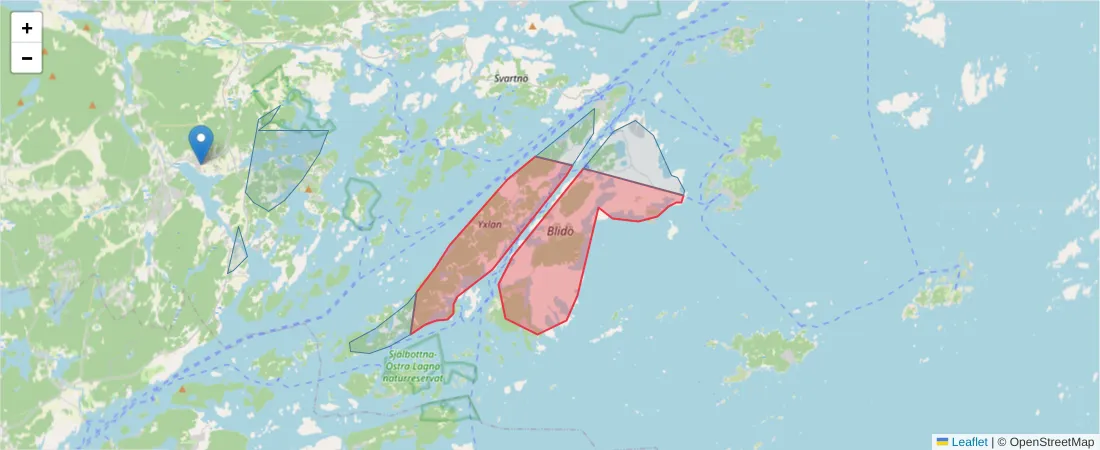 Karta över postnummerområdet  och angränsande postnummer i Sverige