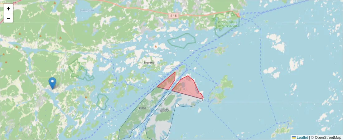 Karta över postnummerområdet  och angränsande postnummer i Sverige
