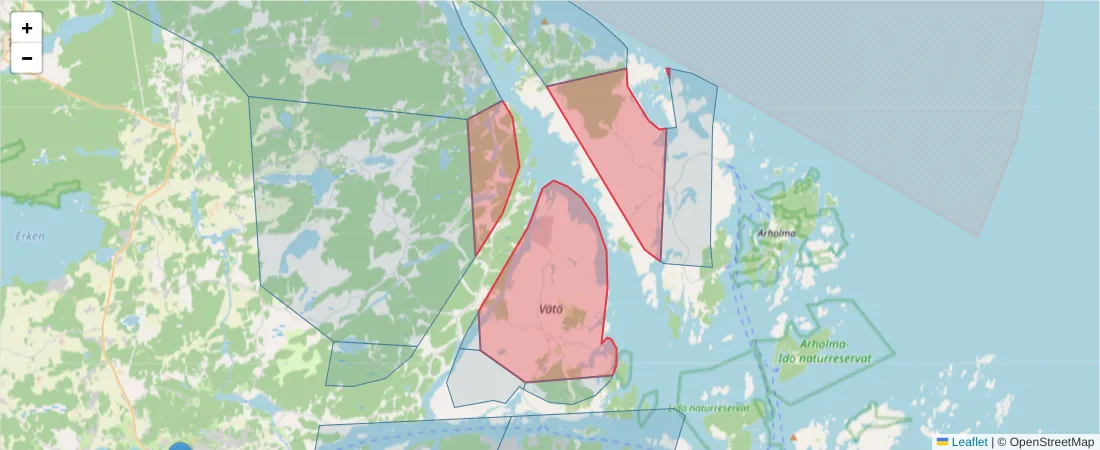 Karta över postnummerområdet  och angränsande postnummer i Sverige