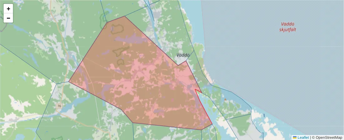 Karta över postnummerområdet  och angränsande postnummer i Sverige