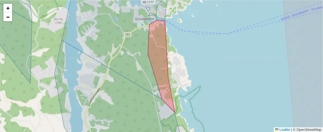 Karta över postnummerområdet  och angränsande postnummer i Sverige
