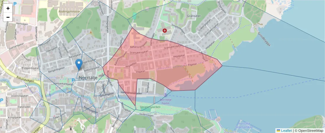 Karta över postnummerområdet  och angränsande postnummer i Sverige