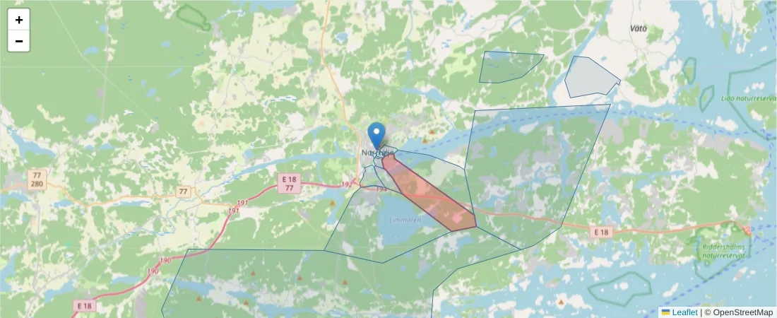 Karta över postnummerområdet  och angränsande postnummer i Sverige