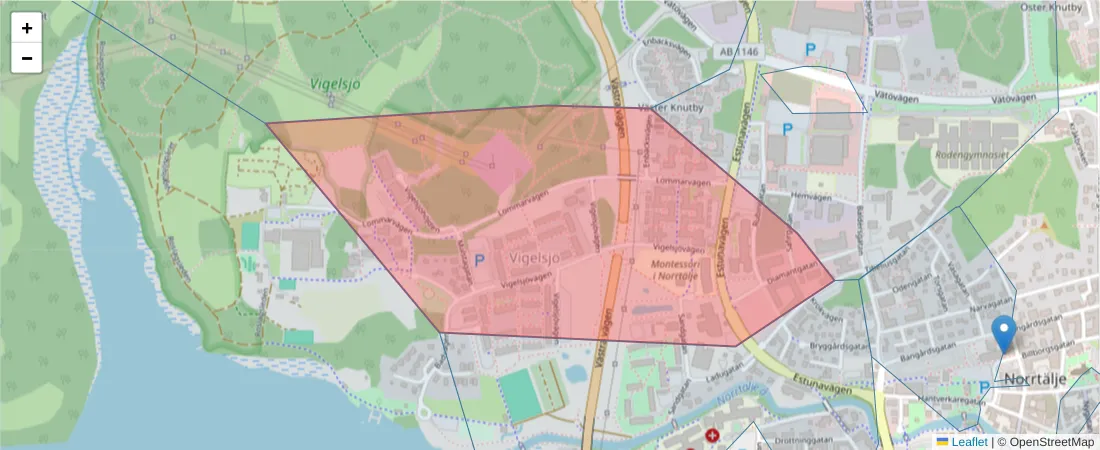 Karta över postnummerområdet  och angränsande postnummer i Sverige