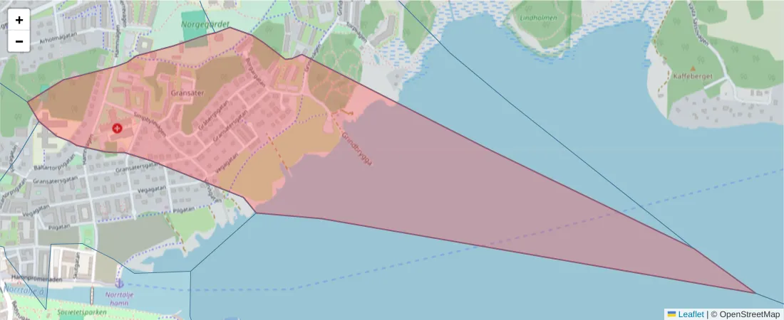 Karta över postnummerområdet  och angränsande postnummer i Sverige