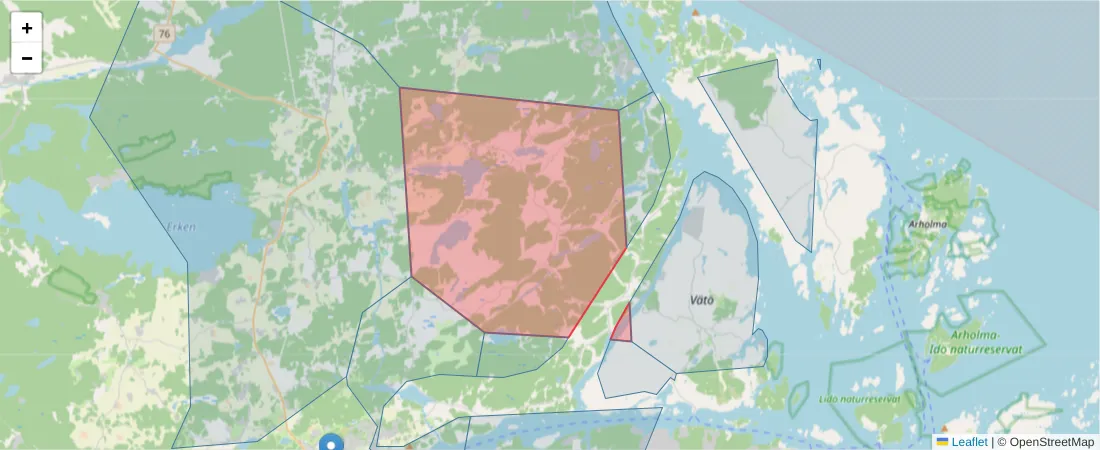 Karta över postnummerområdet  och angränsande postnummer i Sverige
