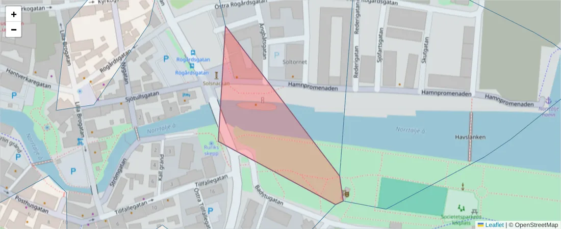Karta över postnummerområdet  och angränsande postnummer i Sverige