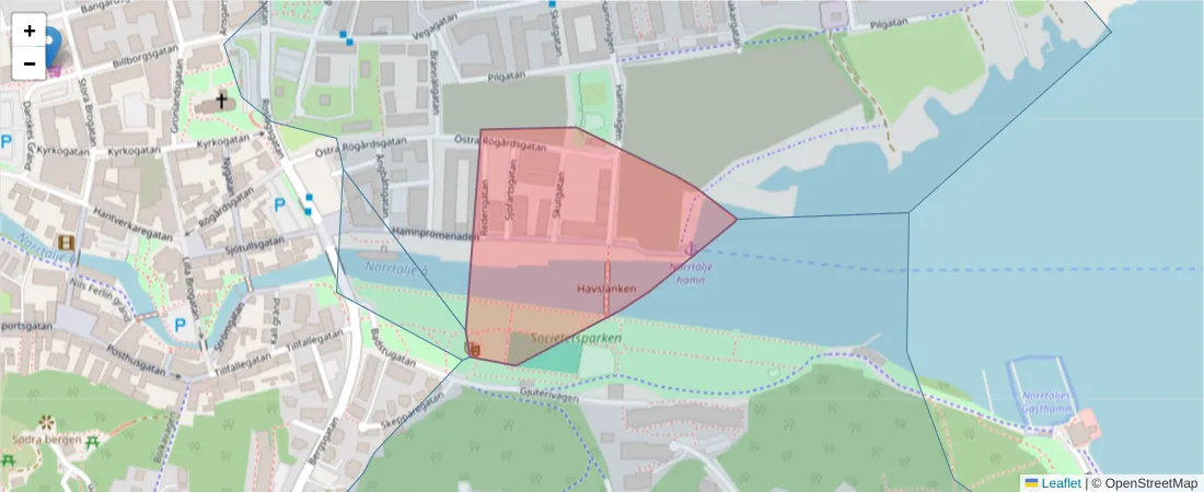 Karta över postnummerområdet  och angränsande postnummer i Sverige