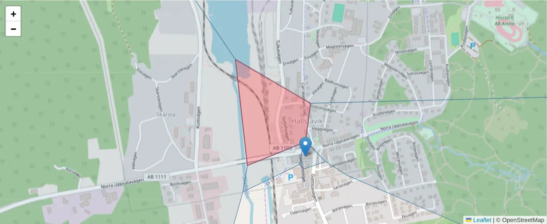 Karta över postnummerområdet  och angränsande postnummer i Sverige