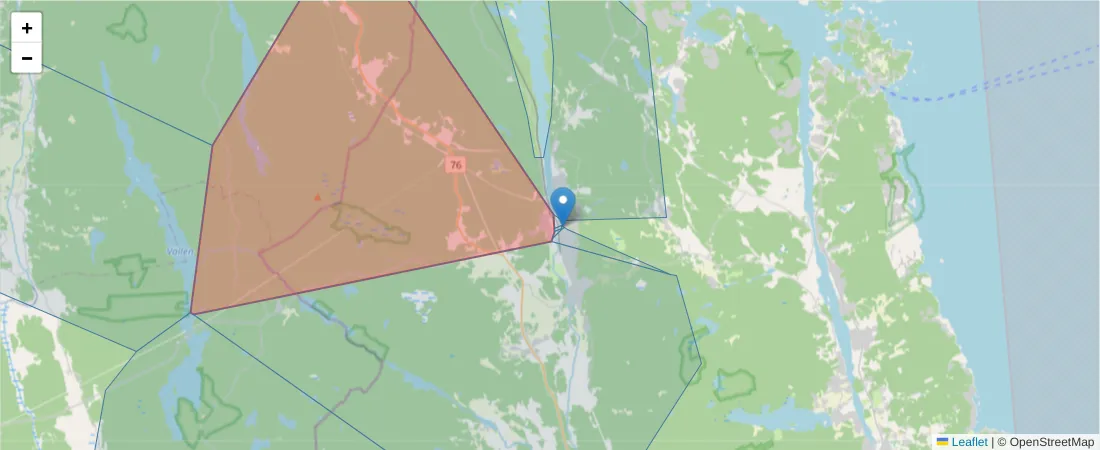 Karta över postnummerområdet  och angränsande postnummer i Sverige