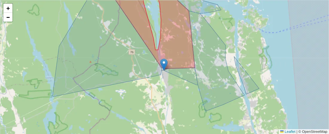 Karta över postnummerområdet  och angränsande postnummer i Sverige