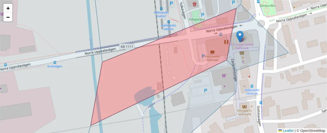 Karta över postnummerområdet  och angränsande postnummer i Sverige