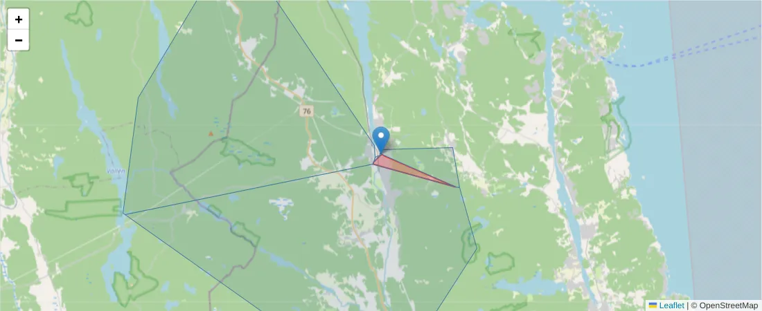 Karta över postnummerområdet  och angränsande postnummer i Sverige