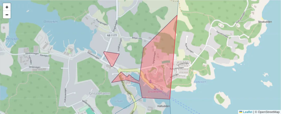 Karta över postnummerområdet  och angränsande postnummer i Sverige