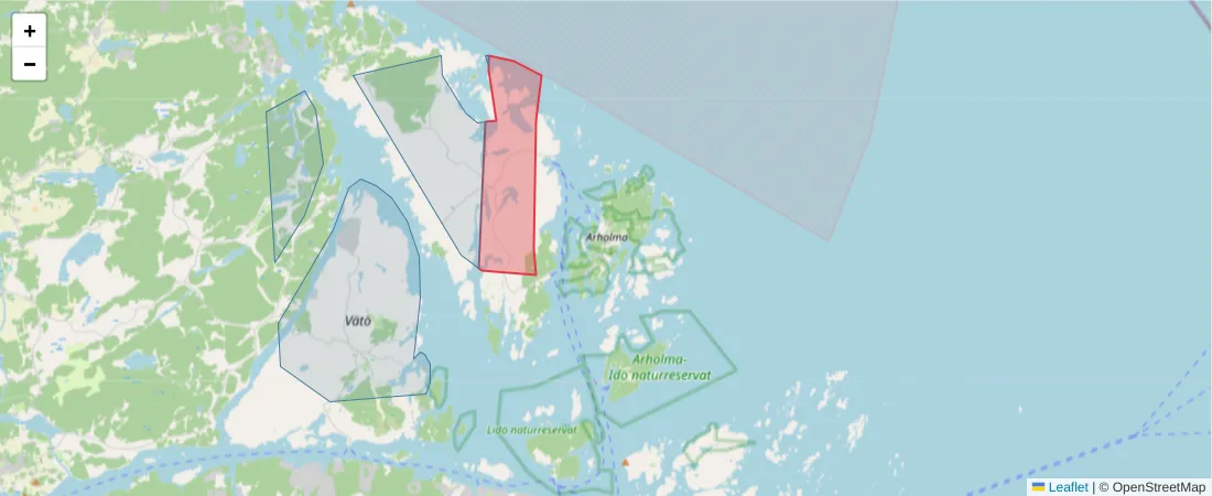 Karta över postnummerområdet  och angränsande postnummer i Sverige
