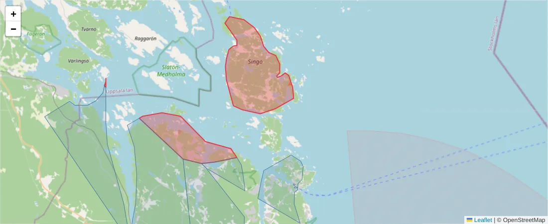 Karta över postnummerområdet  och angränsande postnummer i Sverige