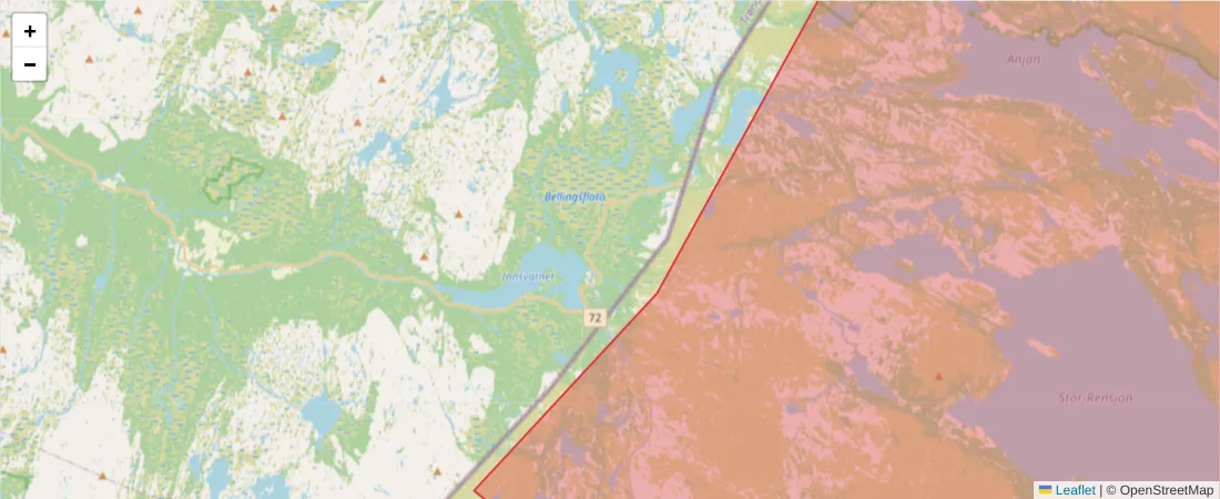 Karta över postnummerområdet  och angränsande postnummer i Sverige