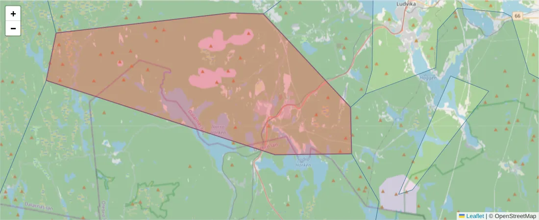 Karta över postnummerområdet  och angränsande postnummer i Sverige
