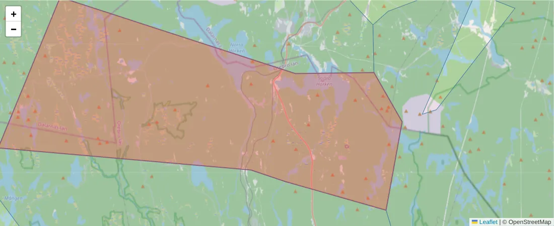 Karta över postnummerområdet  och angränsande postnummer i Sverige