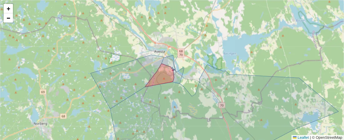 Karta över postnummerområdet  och angränsande postnummer i Sverige