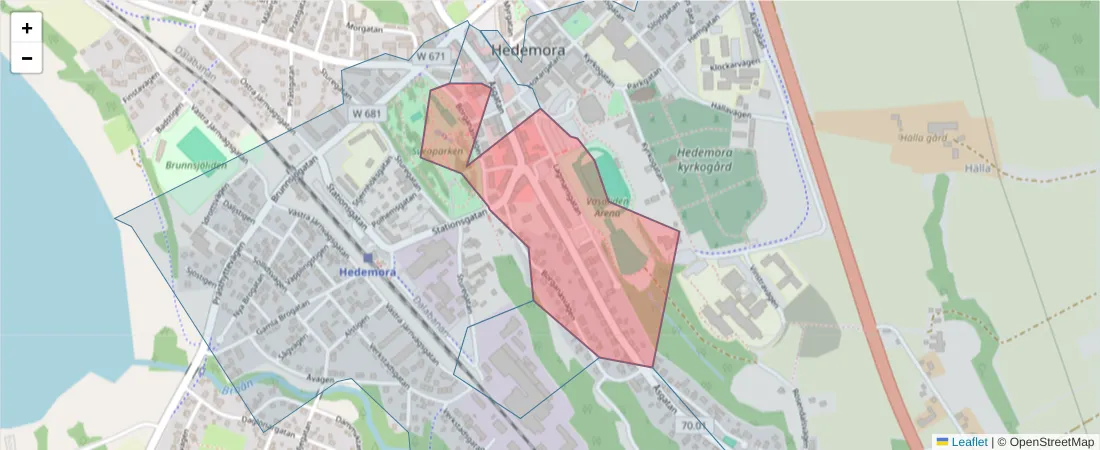 Karta över postnummerområdet  och angränsande postnummer i Sverige