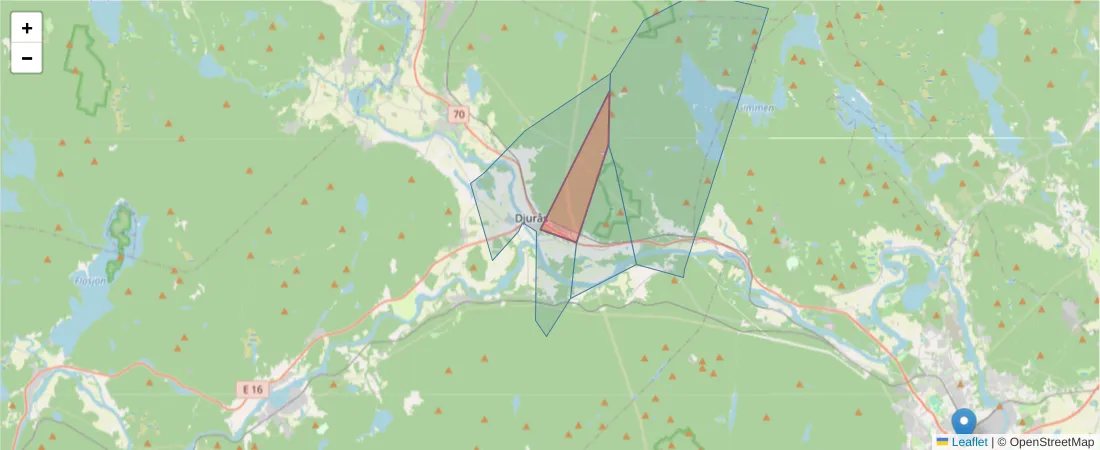 Karta över postnummerområdet  och angränsande postnummer i Sverige