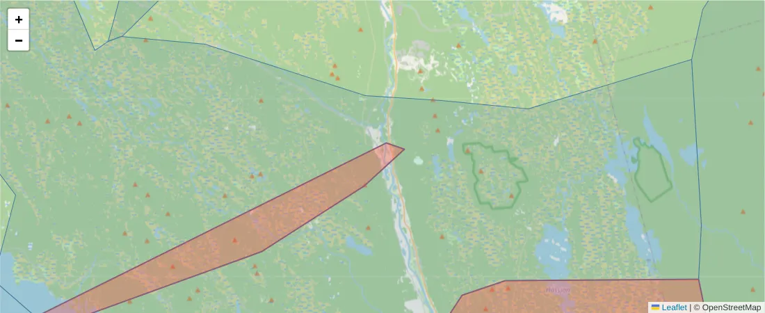 Karta över postnummerområdet  och angränsande postnummer i Sverige