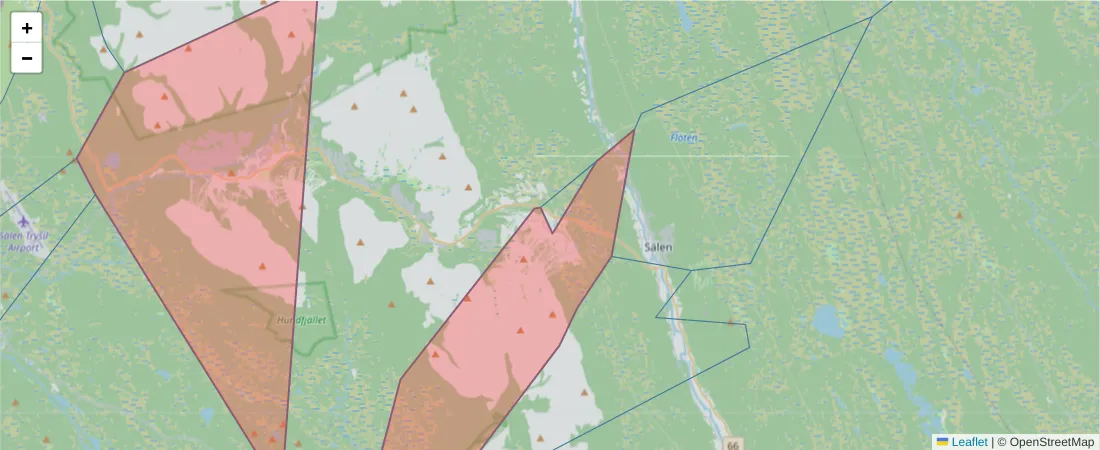 Karta över postnummerområdet  och angränsande postnummer i Sverige