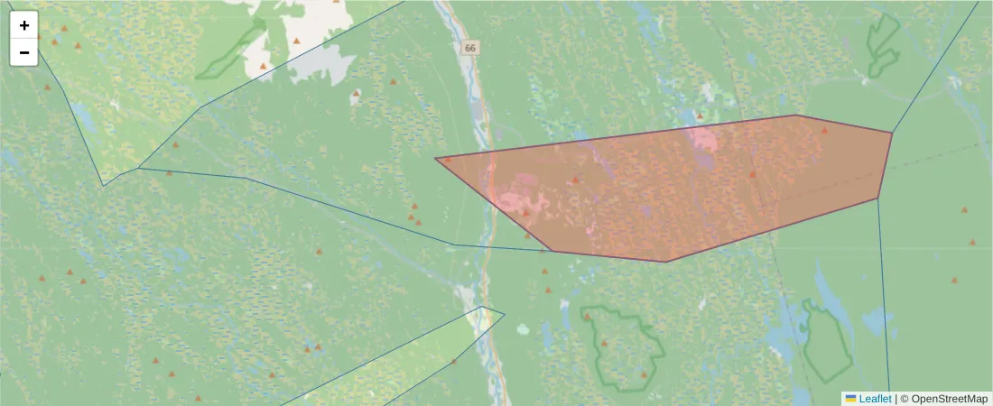 Karta över postnummerområdet  och angränsande postnummer i Sverige