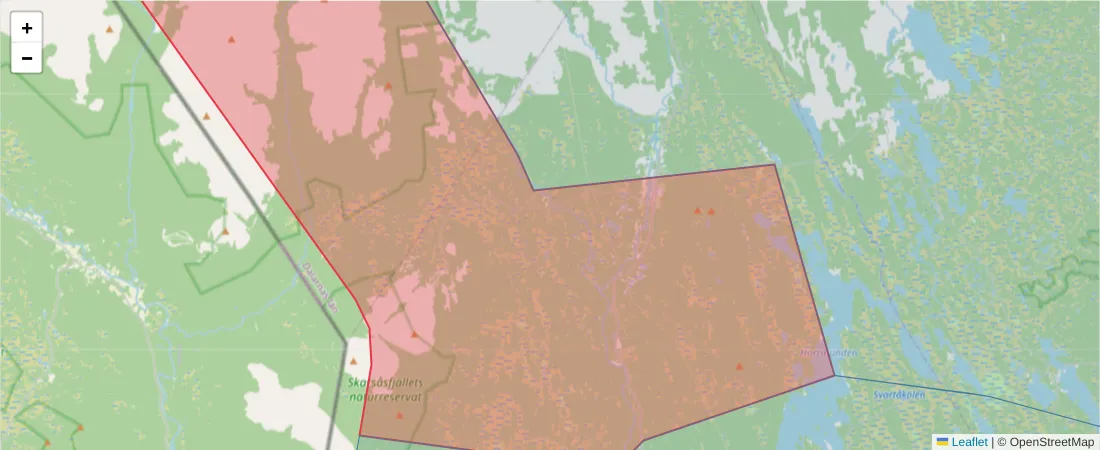 Karta över postnummerområdet  och angränsande postnummer i Sverige