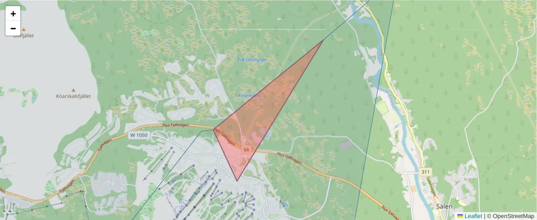 Karta över postnummerområdet  och angränsande postnummer i Sverige