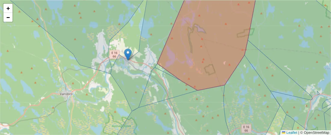 Karta över postnummerområdet  och angränsande postnummer i Sverige