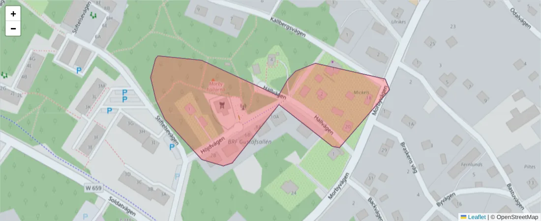 Karta över postnummerområdet  och angränsande postnummer i Sverige