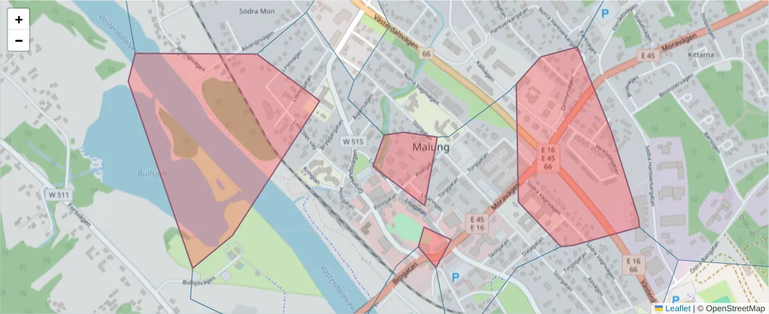 Karta över postnummerområdet  och angränsande postnummer i Sverige