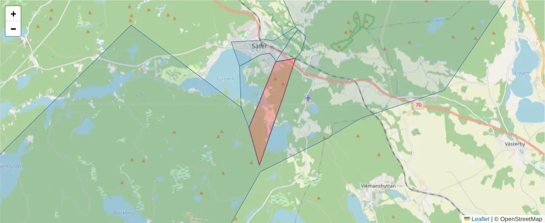 Karta över postnummerområdet  och angränsande postnummer i Sverige