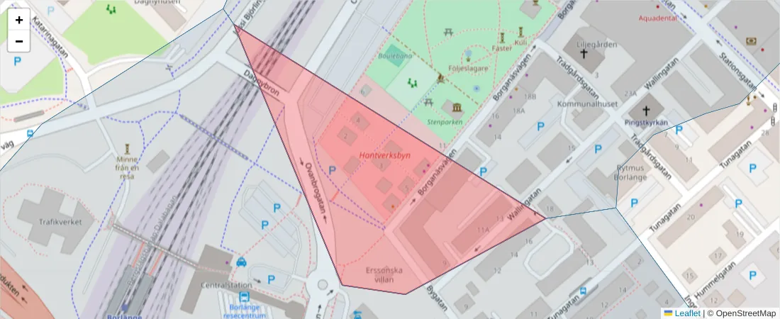 Karta över postnummerområdet  och angränsande postnummer i Sverige