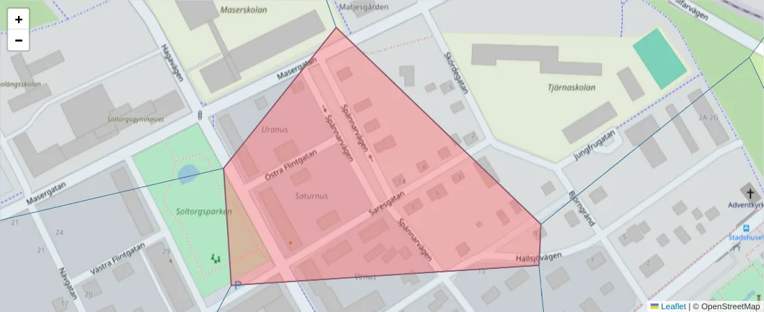 Karta över postnummerområdet  och angränsande postnummer i Sverige