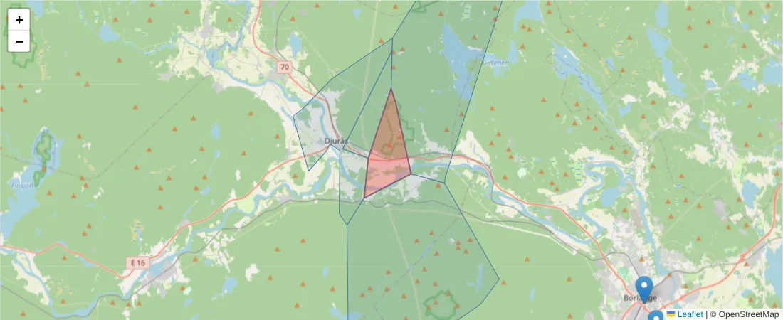 Karta över postnummerområdet  och angränsande postnummer i Sverige