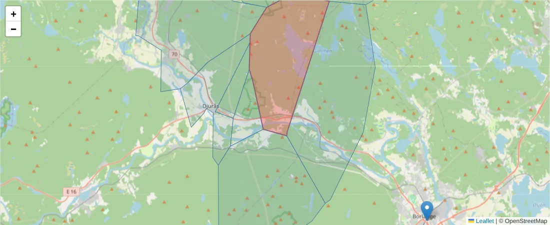 Karta över postnummerområdet  och angränsande postnummer i Sverige