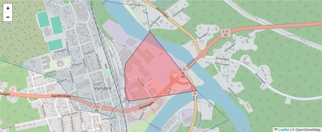Karta över postnummerområdet  och angränsande postnummer i Sverige
