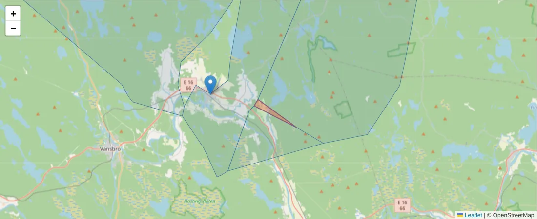 Karta över postnummerområdet  och angränsande postnummer i Sverige