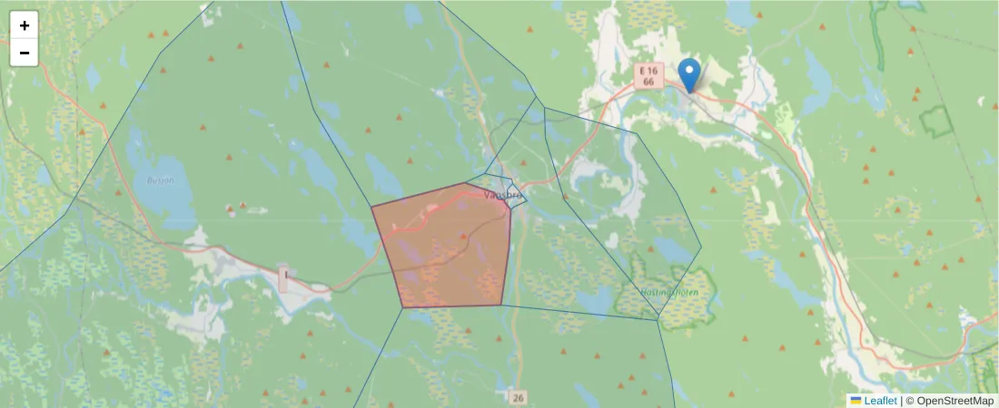 Karta över postnummerområdet  och angränsande postnummer i Sverige