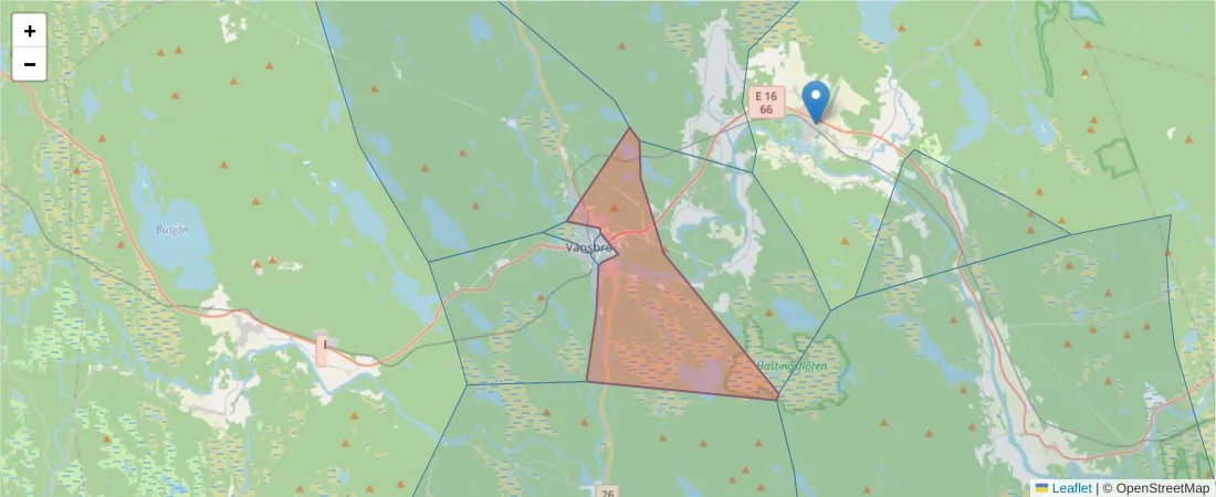 Karta över postnummerområdet  och angränsande postnummer i Sverige