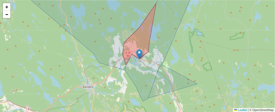 Karta över postnummerområdet  och angränsande postnummer i Sverige