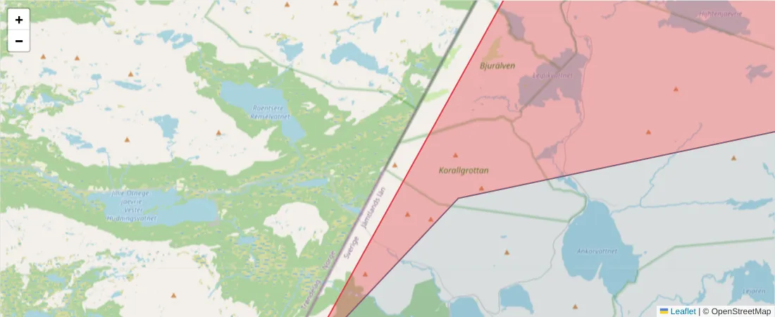 Karta över postnummerområdet  och angränsande postnummer i Sverige