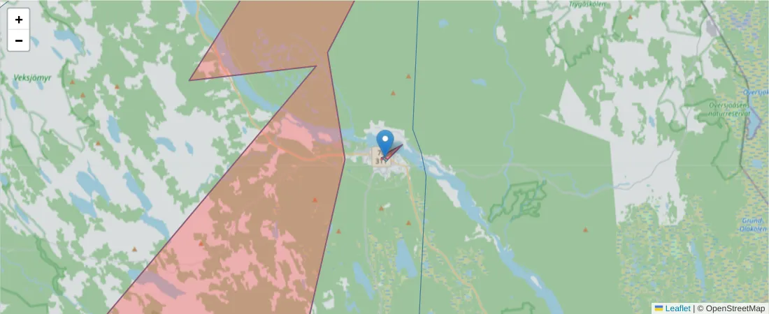 Karta över postnummerområdet  och angränsande postnummer i Sverige