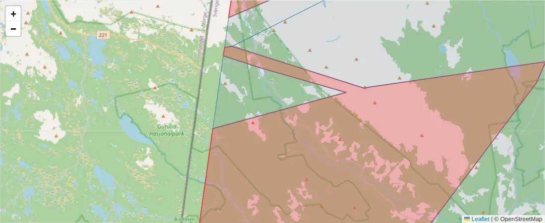 Karta över postnummerområdet  och angränsande postnummer i Sverige